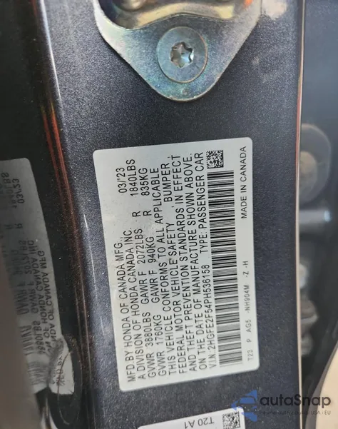 2023 Honda Civic Sport из США, поврежденный, VIN 2HGFE2F54PH536158